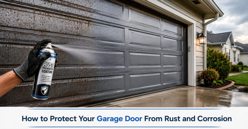 Rust and corrosion forming on a garage door panel