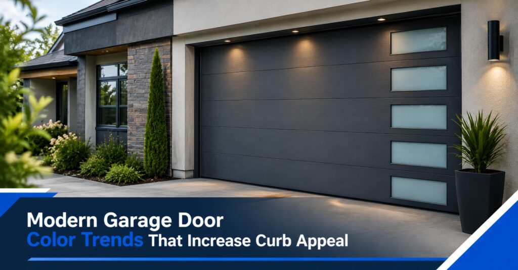 Modern black garage door boosting home curb appeal